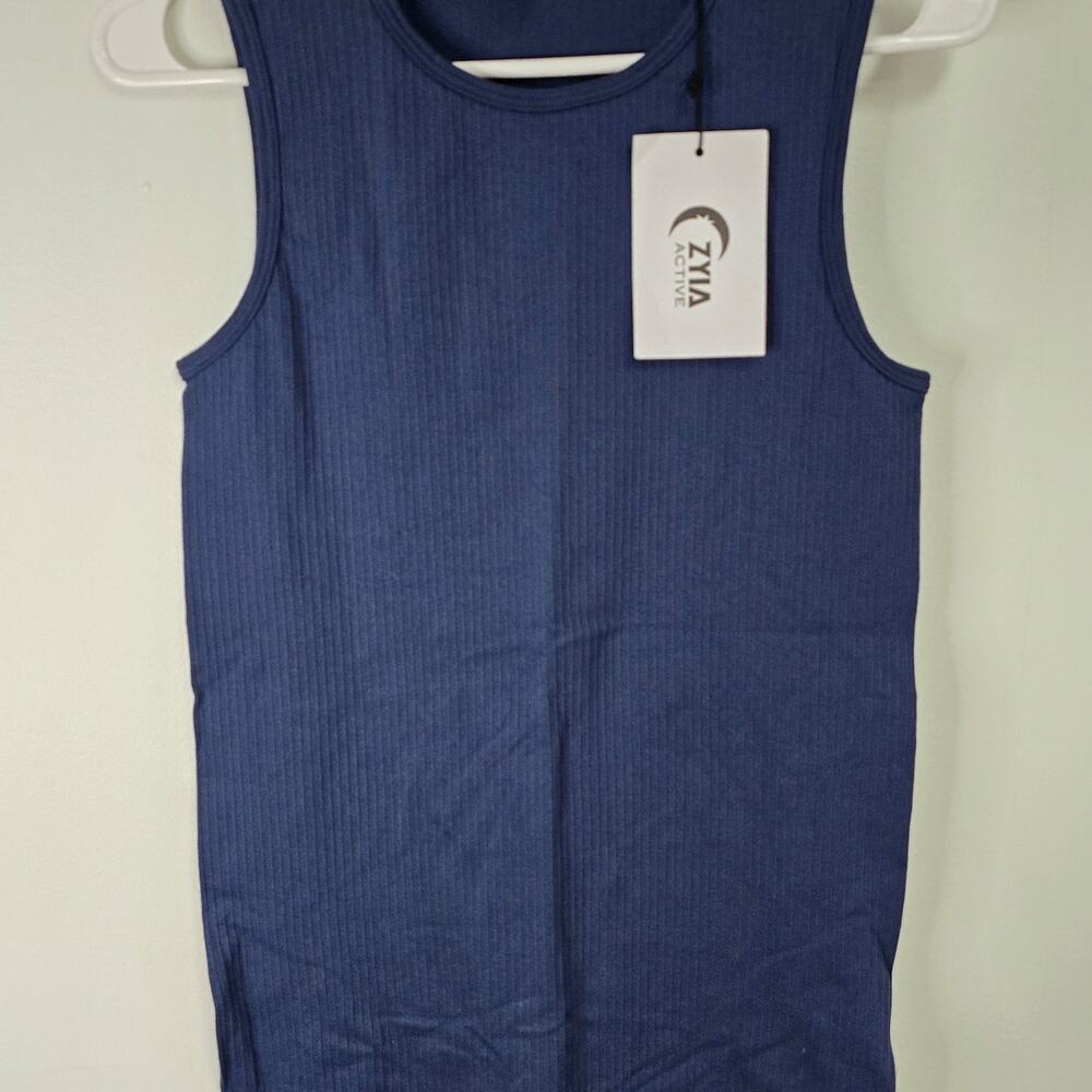 ZYIA Active Navy Blue Parallel Tank Top Ribbed Plus Size med Activewear Gym NWT